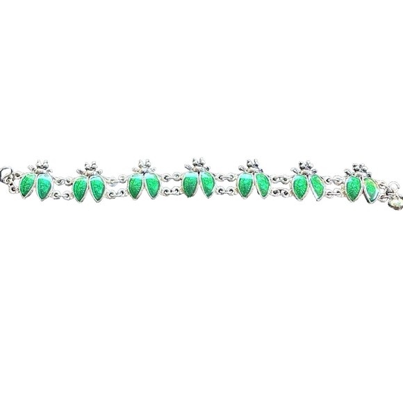 Vintage Beetle Bug Silver Tone Bracelet Green Cottagecore Witch Goth 60s - Picture 5 of 5